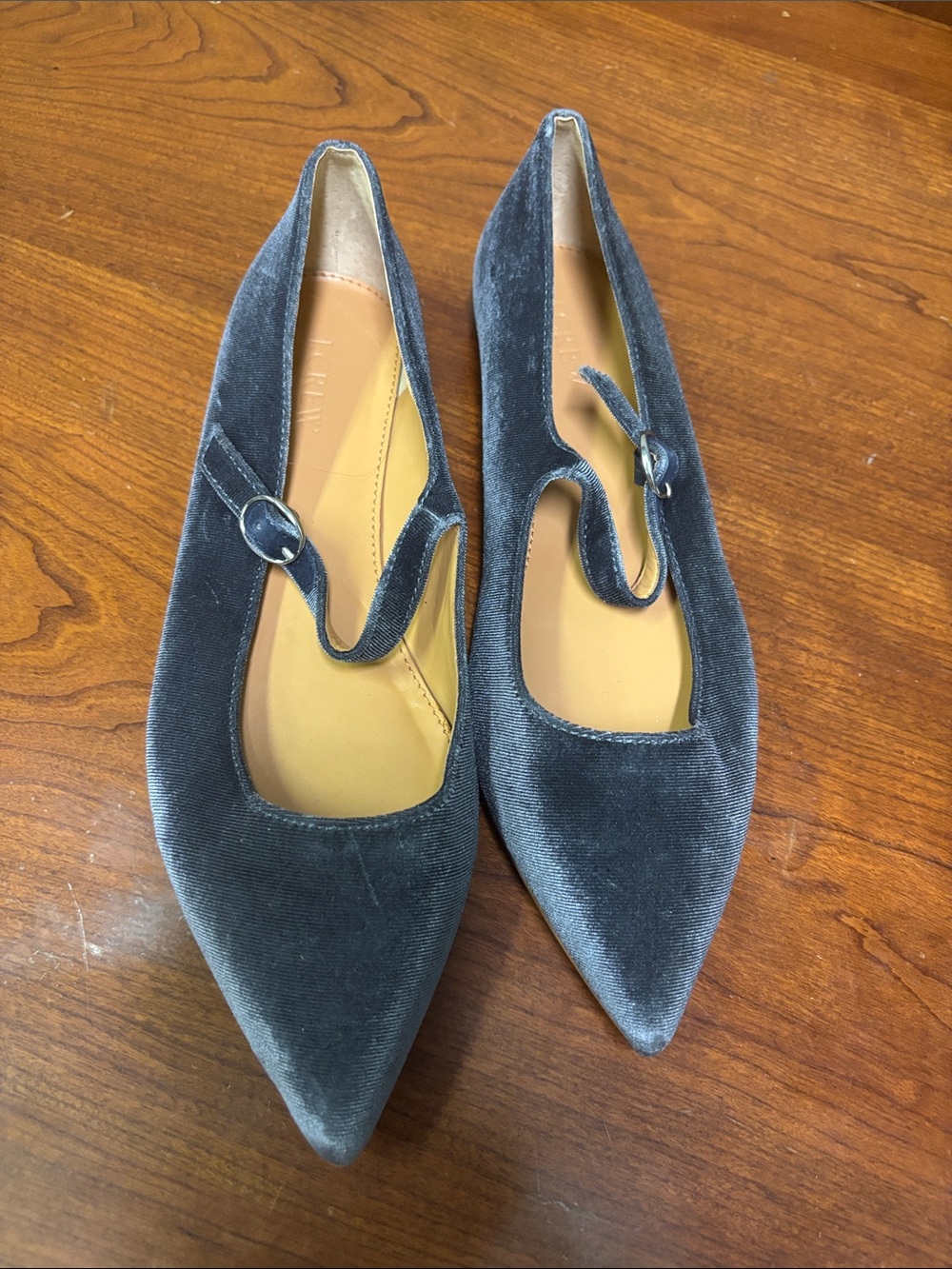 J Crew Pointed Velvet Mary Jane Flats